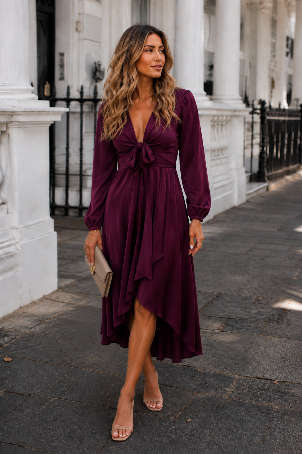 Women's bordeaux satin dress, the Bryleigh Dress in Bordeaux by Esther & Co