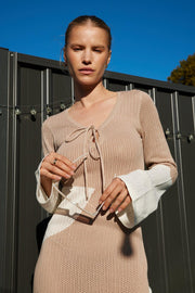 Careena Knit Dress - Beige Multi-Dresses-Womens Clothing-ESTHER & CO.