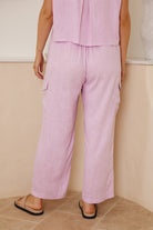 Women's lilac high-waisted linen blend pants by Esther & Co