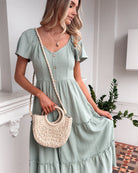 Celie Dress in Sage womens linen dress full length view