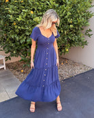Celie navy linen midi dress, detail view