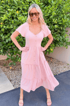 Celie pink linen midi dress, animation