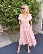 Celie pink linen midi dress, full length