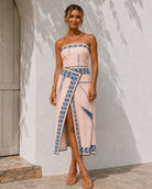 Women's apricot print dress side view by Esther & Co