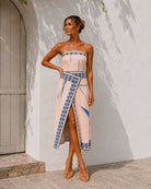 Women's apricot print dress styled outfit by Esther & Co