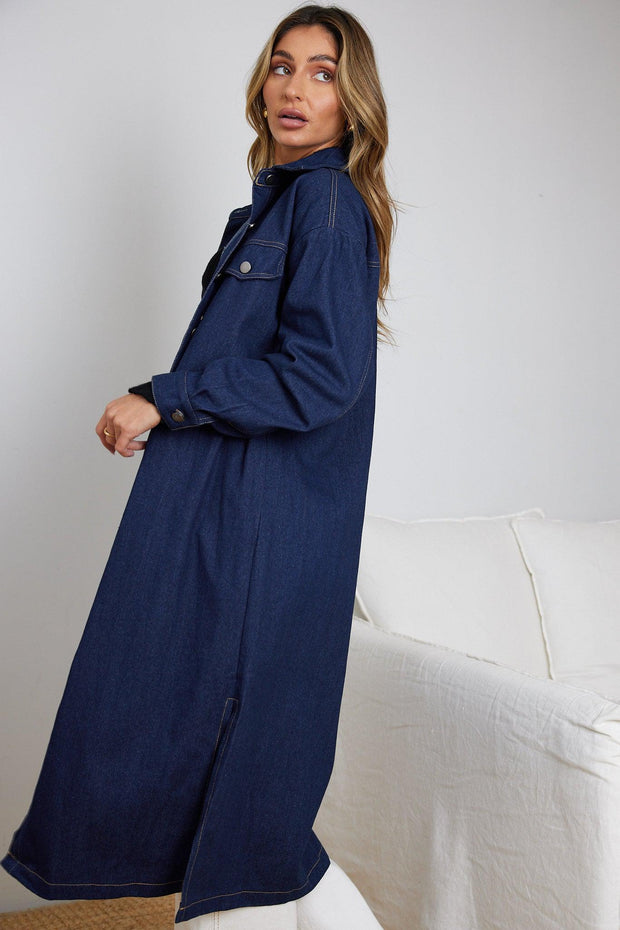 Chandry Coat - Blue Denim-Coats-Womens Clothing-ESTHER & CO.