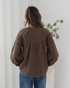 Women's boho chocolate lace blouse with balloon sleeves by Esther & Co
