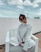 Chesterfield Jumper in Grey womens heavyweight turtleneck knit jumper front view