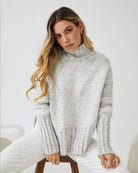 Chesterfield Jumper in Grey womens turtleneck jumper in grey full length