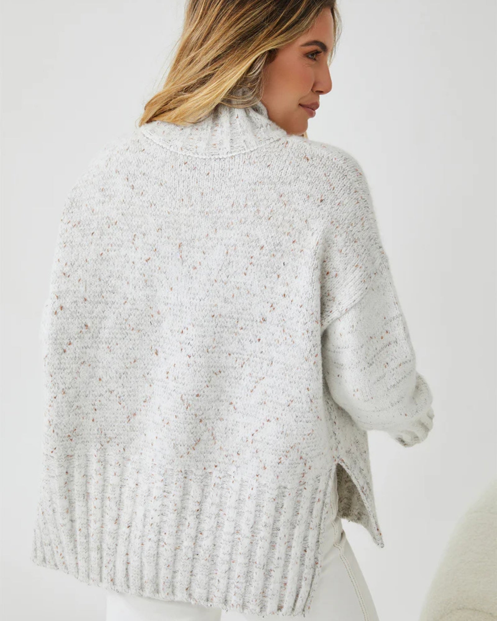 Chesterfield Jumper in Grey grey knit turtleneck back view