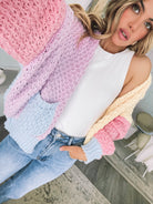 Colline Cardigan in Yellow Multi womens pastel yellow knit open-front cardigan back view