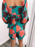 Conell Shorts in Botanical Turquoise womens turquoise floral shorts styled outfit