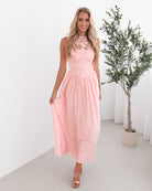 Women's pink lace maxi dress, the Contessa Dress in Pink by Esther & Co