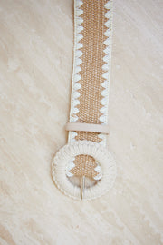 Contrast Stitching Stretchy Straw Belt - Tan