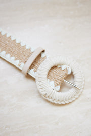 Contrast Stitching Stretchy Straw Belt - Tan