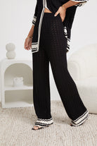 Women's black and white knit wide-leg trousers full length by Esther & Co
