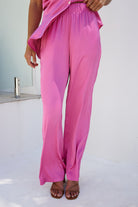 Danelle Pants in Pink blush pink satin pants full length view
