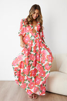 Women's pink floral print maxi dress full length by Esther & Co