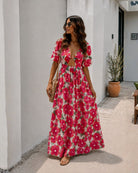 Women's pink floral dress side view by Esther & Co