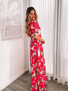 Women's white and pink floral maxi dress with puff sleeves by Esther & Co