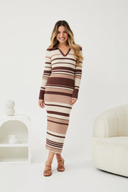 Denese Knit Dress - Chocolate Stripe