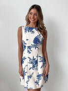 Women's blue floral boat neckline mini dress by Esther & Co