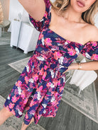 Women's purple rainforest print mini dress with short sleeves by Esther & Co