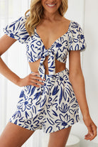 Divinia Top in Print printed linen crop blouse with sweetheart neckline styled outfit