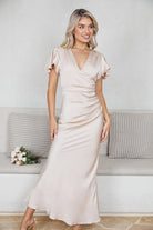 Doren champagne formal satin maxi dress