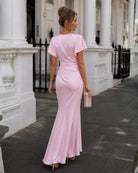 Women's soft blush formal satin maxi dress, the Doren Dress in Soft Blush by Esther & Co