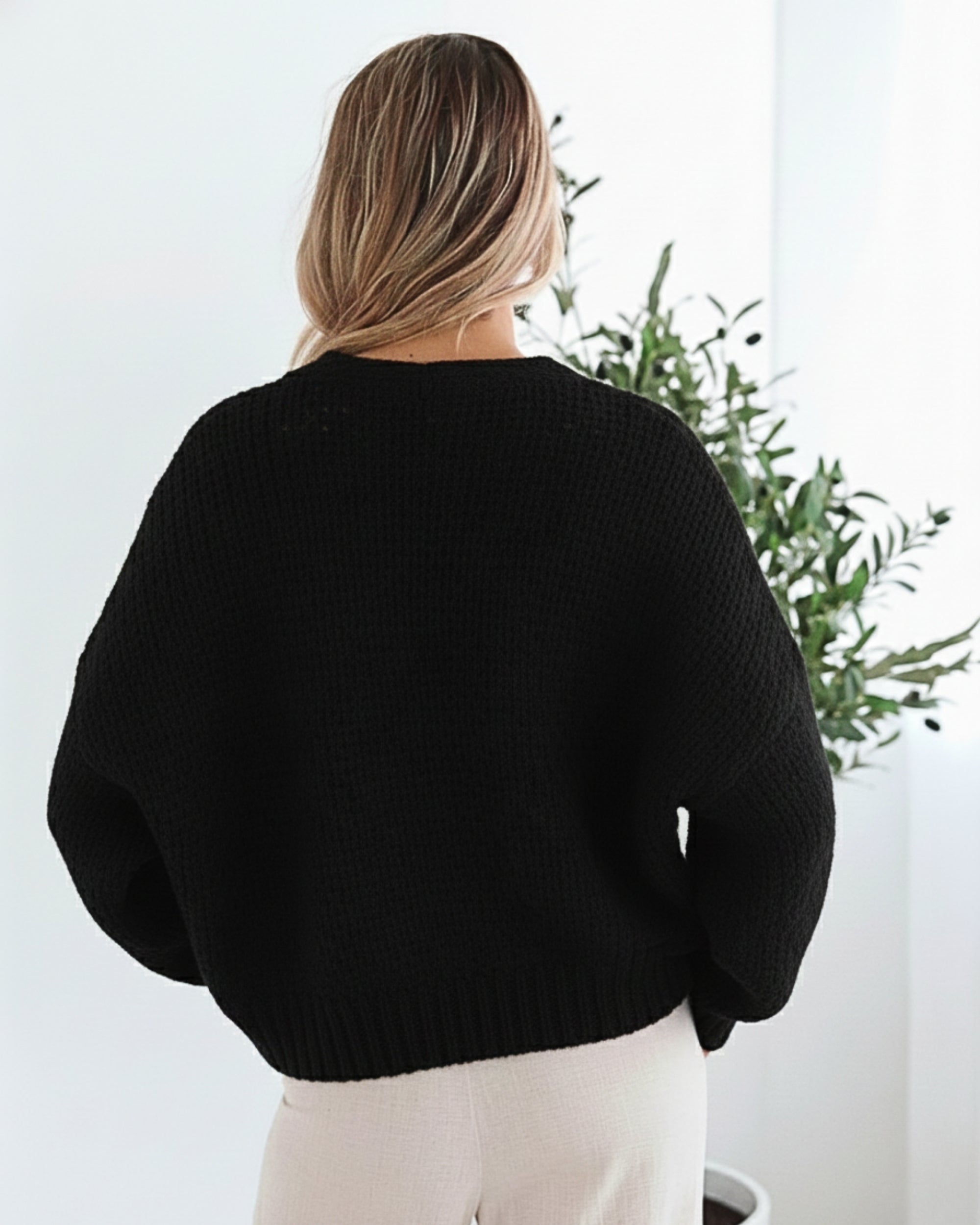 Dorine Cardigan in Black black relaxed oversized knit cardigan full length view