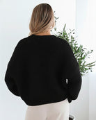 Dorine Cardigan in Black black relaxed oversized knit cardigan full length view