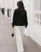 Women's black open front cardigan side view, the Dorine Cardigan in Black by Esther & Co