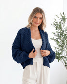Dorine Cardigan in Navy womens relaxed knit cardigan in navy front view