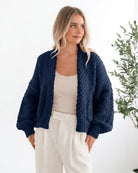 Dorine Cardigan in Navy womens navy cardigan styled outfit