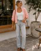 Women's soft pink chunky knit open front cardigan, the Dorine Cardigan in Soft Pink by Esther & Co