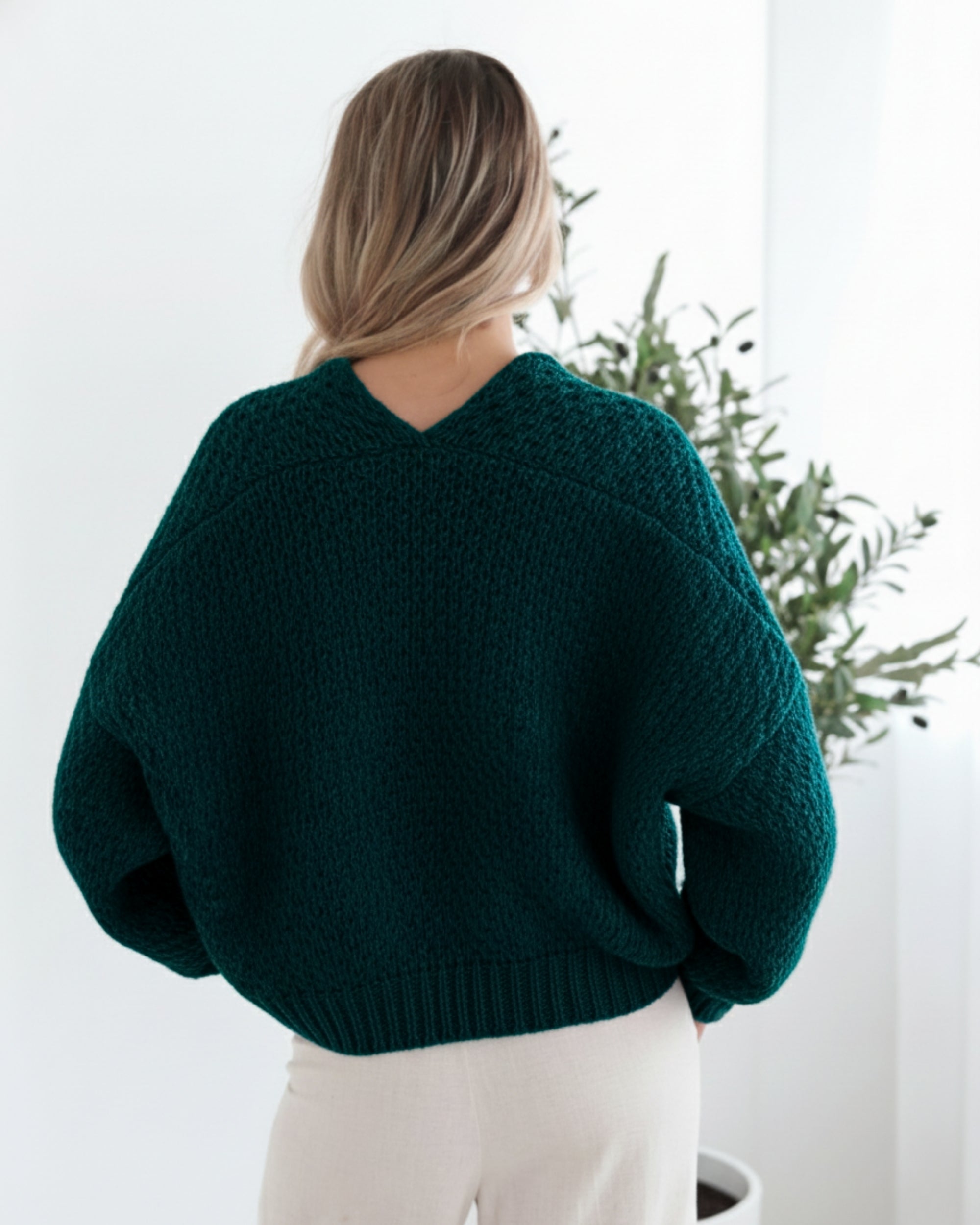 Dorine Cardigan in Teal deep teal open-front knit cardigan side view