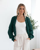 Dorine Cardigan in Teal womens chunky knit cardigan in deep teal front view