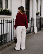 Women's wine open front cardigan side view, the Dorine Cardigan in Wine by Esther & Co