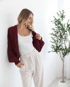 Dorine Cardigan in Wine wine relaxed knit cardigan full length view