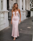 Women's pink satin maxi dress, the Elice Dress in Pink by Esther & Co
