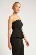 Women's black tube top with peplum silhouette side view by Esther & Co