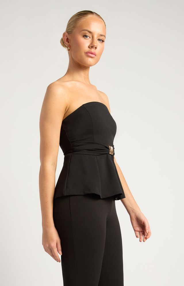 Women's black tube top with peplum silhouette side view by Esther & Co