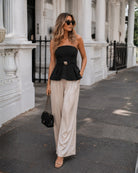 Women's black strapless peplum top, the Ellisia Top in Black by Esther & Co