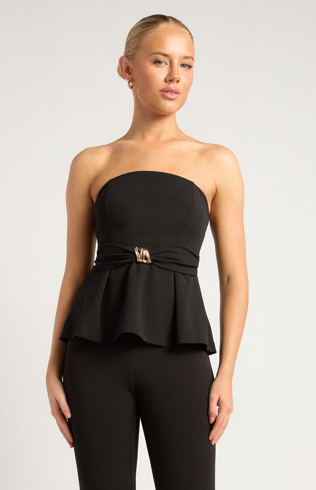 Women's black strapless peplum top by Esther & Co