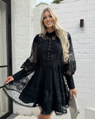 Eryndis Dress in Black womens black lace occasion dress styled outfit