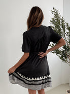 Laryssa black print dress, side view