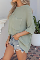 Evandra sage knit top, side view