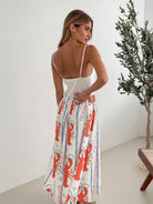 Women's white base multicoloured print midi dress by Esther & Co
