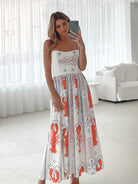 Women's white print midi dress full length by Esther & Co